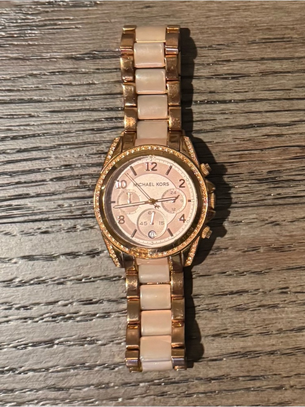 Michael Kors Gold and Cream Crystal-Accent Chronograph Watch - Picture 3 of 3